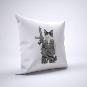 Machine Gun Cat Pillow Cover Case 20in x 20in - Funny Pillows